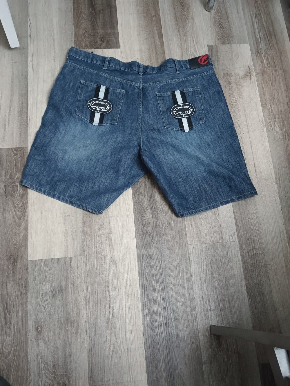 Men's Vintage Y2K Ecko Denim Shorts with Back Pocket Stripe Detail - Blue